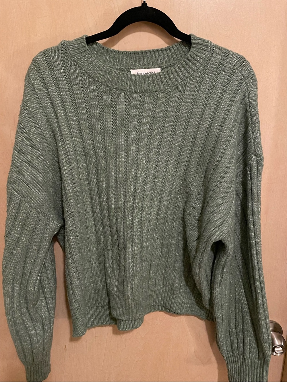Francesca's Collections Ribbed Sage Crewneck Sweater